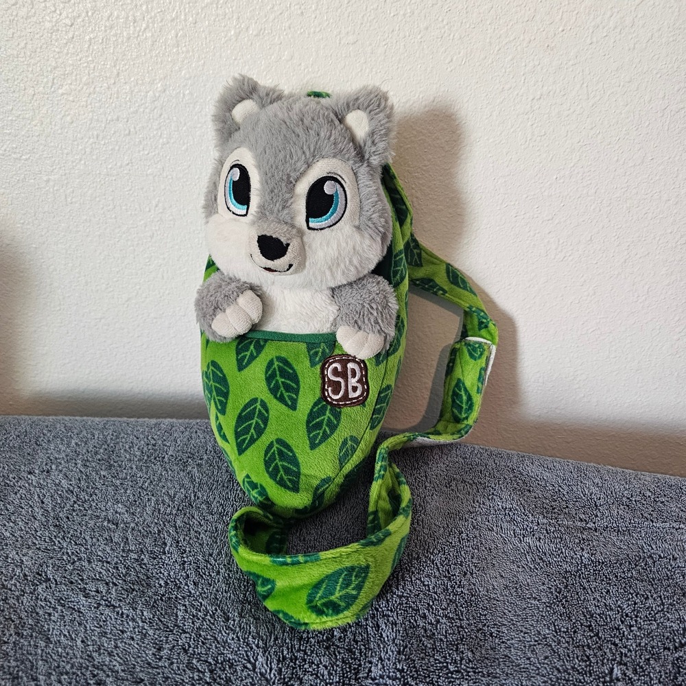 Fiesta Plush Wolf Pup with Green Leaf Print Carrier Bag Toy Set Grey SB Logo